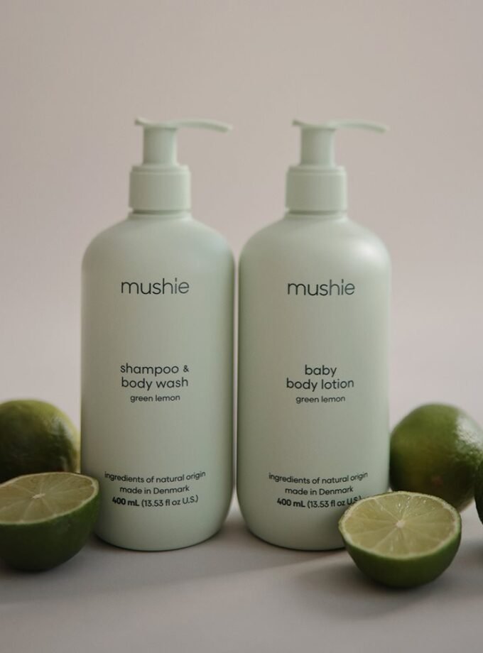 Mushie kūdikių šampūnas ir kūno prausiklis Green Lemon Cosmos - 400 ml
