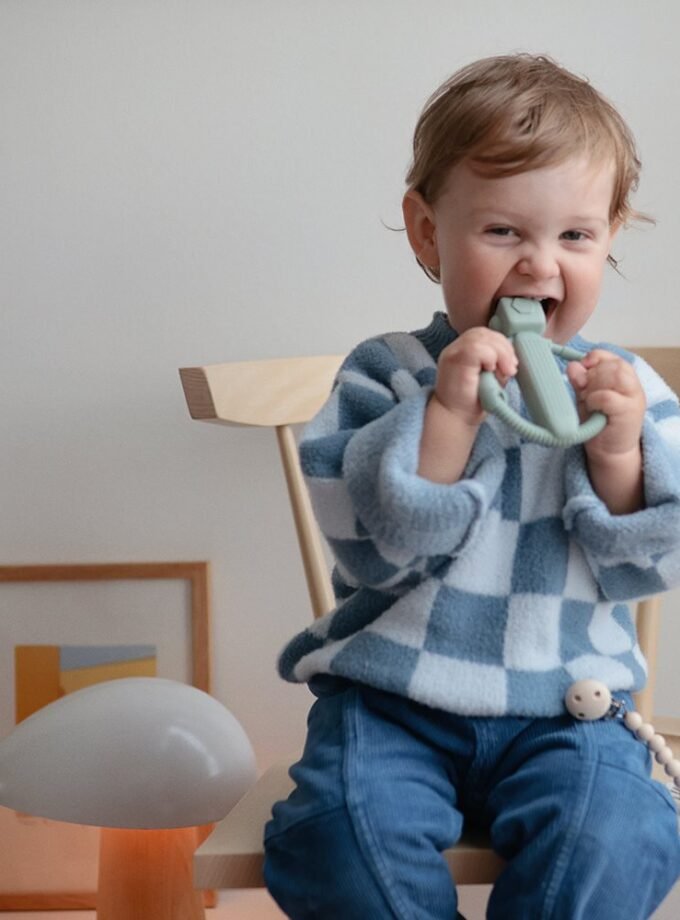 Mushie Robot Rattle Teether - Cambridge Blue