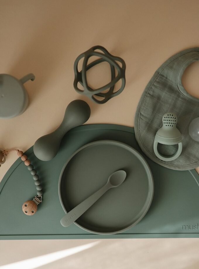 Mushie Silicone Baby Rattle Toy - Dried Thyme