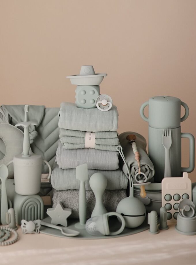 Mushie Silicone Baby Rattle Toy - Cambridge Blue