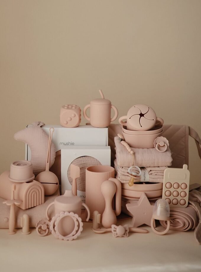 Mushie Silicone Baby Rattle Toy - Blush