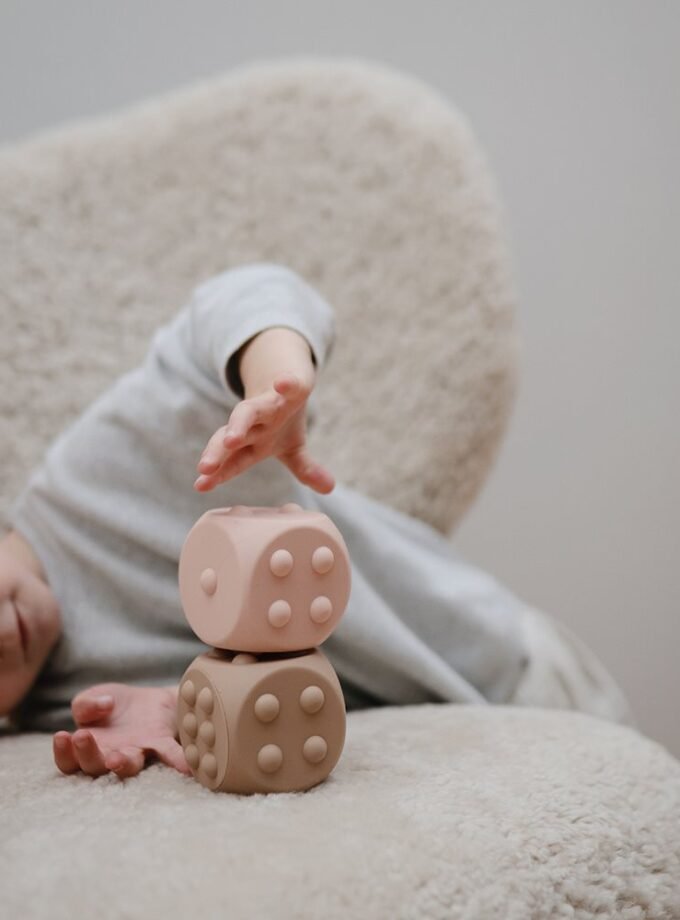 Mushie Dice minkštas žaislas 2 vnt - Dried Thyme/Natural